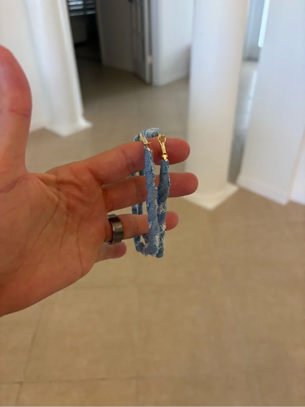 Handmade Light Blue Braided Square Earrings - Unbranded